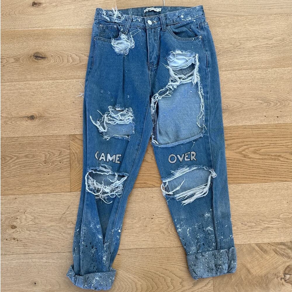 Toby Heart Ginger - Ripped Paint Splash Graffiti Jeans in Blue